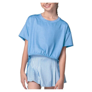 Girls' Linen Play Short Sleeve Tennis Top Periwinkle-Apparel-Lucky In Love-T309-01D432F25-3-Tennis Express
