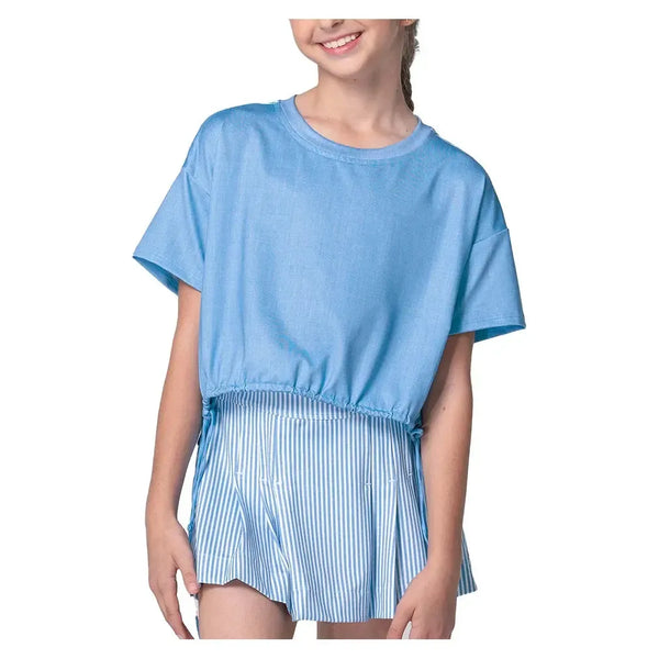 Girls' Linen Play Short Sleeve Tennis Top Periwinkle-Apparel-Lucky In Love-T309-01D432F25-3-Tennis Express