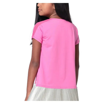 Girls' Boxy Short Sleeve Tennis Top Pink-Apparel-Lucky In Love-T310-648B-1-Tennis Express
