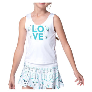 Girls' Eyelet Love Win Tennis Tank White-Apparel-Lucky In Love-T313-38E110H25-669594Tennis Express