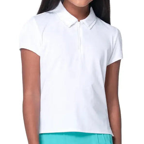 Girls' Pleated Short Sleeve Tennis Polo White-Apparel-Lucky In Love-T314-110F25-Tennis Express