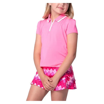 Girls' Pleated Short Sleeve Tennis Polo Pink-Apparel-Lucky In Love-T314-648-1-Tennis Express