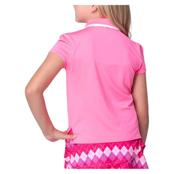 Girls' Pleated Short Sleeve Tennis Polo Pink-Apparel-Lucky In Love-T314-648-2-Tennis Express