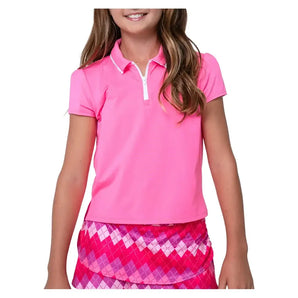 Girls' Pleated Short Sleeve Tennis Polo Pink-Apparel-Lucky In Love-T314-648-Tennis Express