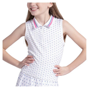 Girls' Bold Statement Tennis Polo Tank White,Apparel,Lucky In Love,White,2XS,Tennis Express,T319-09J110-3