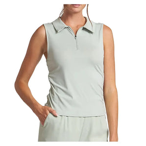 Women's Shirred Zip Polo Tennis Tank-Apparel-Thrive Societe-TK4096120_s-Tennis Express