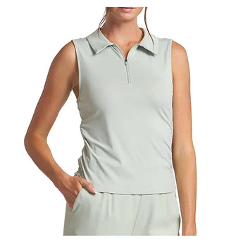 Women's Shirred Zip Polo Tennis Tank-Apparel-Thrive Societe-TK4096120_s-Tennis Express