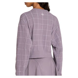 Women's Throwback Crop Plush Knit Tennis Cardigan Purple Ash Windowpane, Wilson, Tennis Express, WE00359Z043001-F26-1