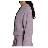 Women's Throwback Crop Plush Knit Tennis Cardigan Purple Ash Windowpane, Wilson, Tennis Express, WE00359Z043001-F26-2