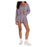 Women's Throwback Crop Plush Knit Tennis Cardigan Purple Ash Windowpane, Wilson, Tennis Express, WE00359Z043001-F26-5