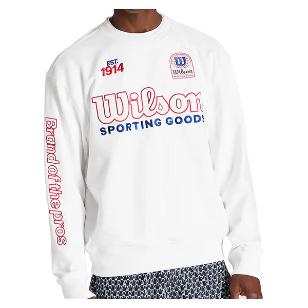 Men's Playstate Tennis Crew Sweatshirt Bright White and Varsity Red,Apparel,Wilson,Bright White/Varsity Red,S,Tennis Express,WN00049W001001-F26-3