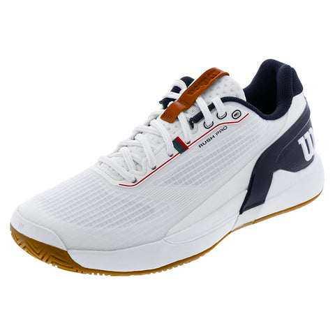 Men's CLAY Court Rush Pro 5 Tennis Shoes White and Navy Blazer