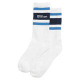 Unisex Stripe Script Tennis Crew Socks Bright White and Ally Blue,Socks,Wilson,Bright White/Ally Blue,M,Tennis Express,WU00063W001003