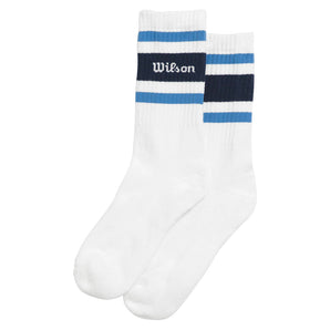 Unisex Stripe Script Tennis Crew Socks Bright White and Ally Blue,Socks,Wilson,Bright White/Ally Blue,M,Tennis Express,WU00063W001003