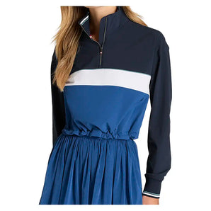 Women's Davenport Woven Long Sleeve Tennis Popover Classic Navy and Blue Quartz,Apparel,Wilson,Classic Navy/Blue Quartz,XS,Tennis Express,WW00210U001001-F26-3