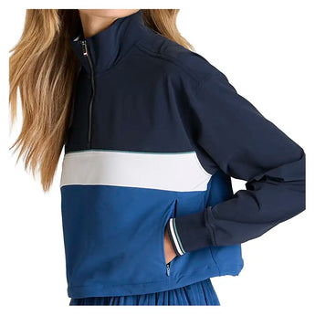 Women's Davenport Woven Long Sleeve Tennis Popover Classic Navy and Blue Quartz,Apparel,Wilson,,,Tennis Express,WW00210U001001-F26-5