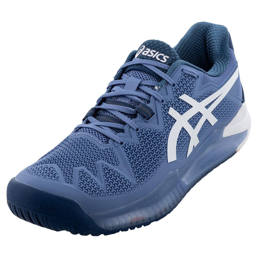 ASICS Men`s GEL-Resolution 8 Tennis Shoes Blue Harmony and White