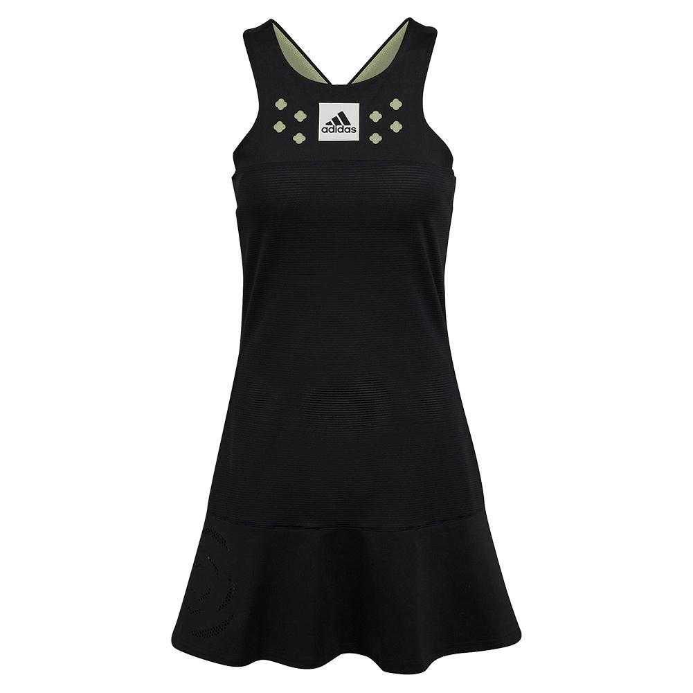 adidas Women`s Primeblue HEAT.RDY Y-Back Tennis Dress Black and Pulse Lime