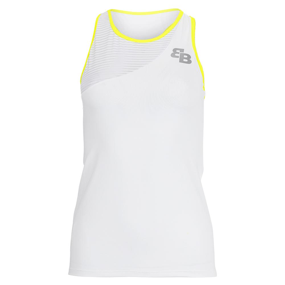 BELEN BERBEL Women`s Aries Tennis Tank White and Yellow Fluor