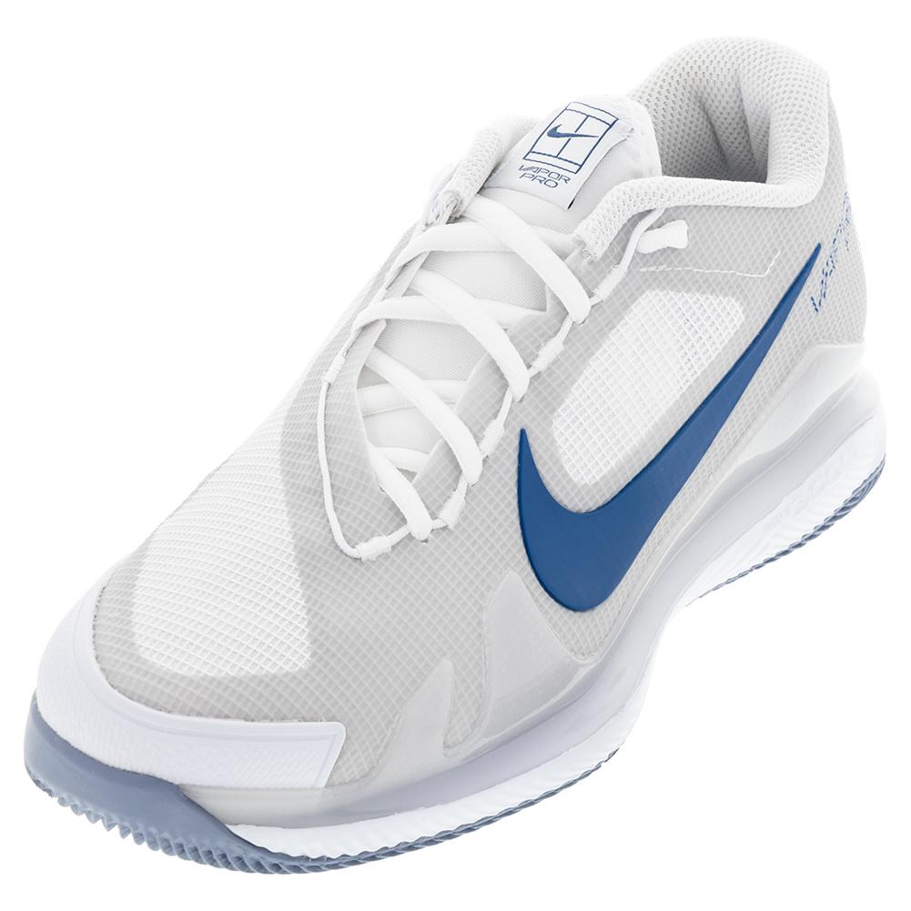 NikeCourt Men`s Air Zoom Vapor Pro Tennis Shoes White and Mystic Navy