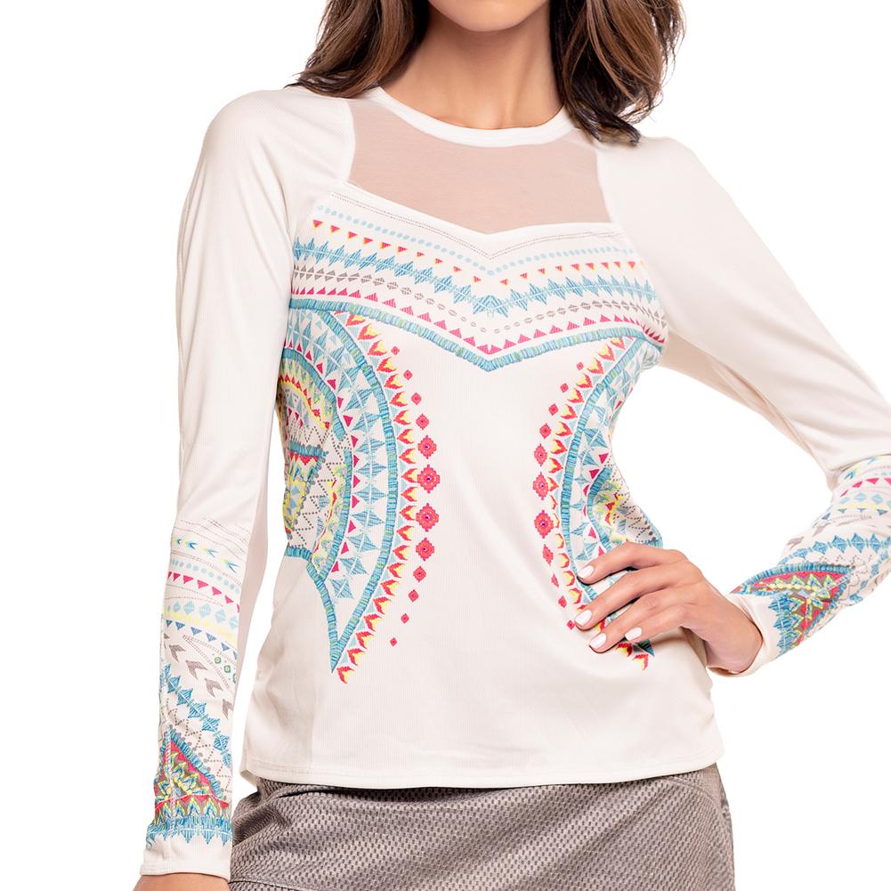 LUCKY IN LOVE Women`s Desert Vibes Long Sleeve Tennis Top White