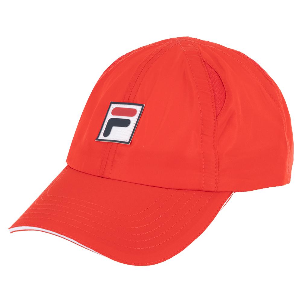 FILA Women`s 6 Panel Micropoly Tennis Cap Flame Scarlet and White