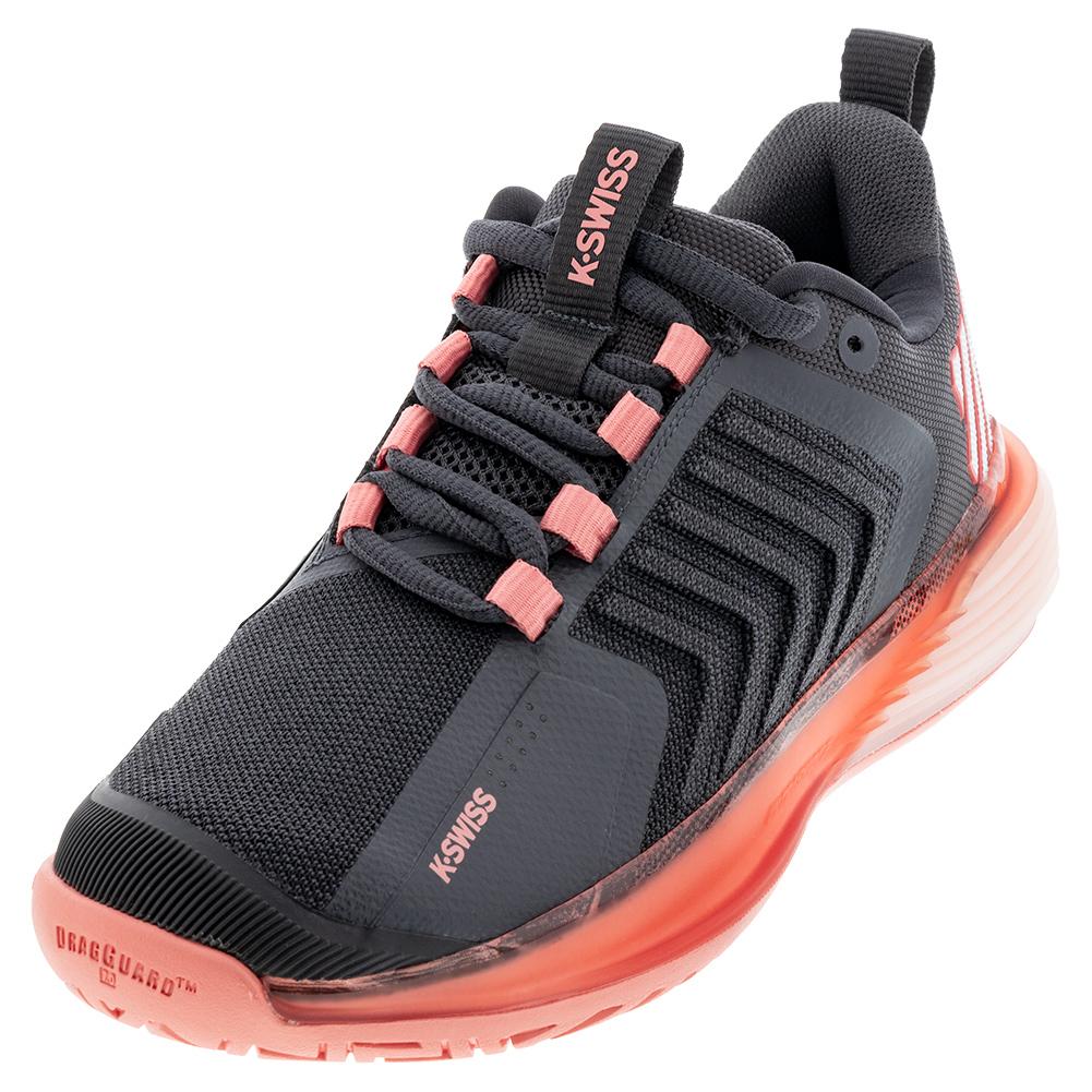 K-Swiss Women`s Ultrashot 3 Tennis Shoes Asphalt and Peach Amber