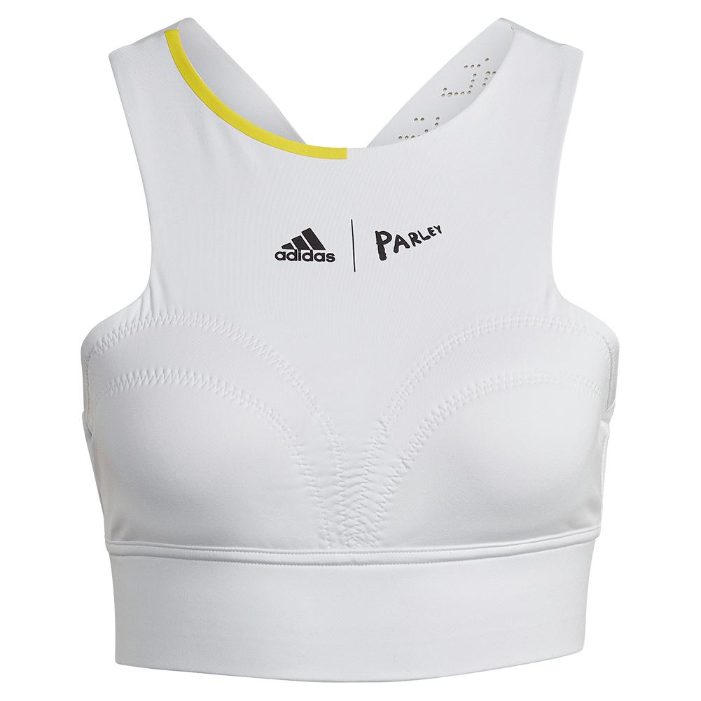 Adidas Women`s London Tennis Crop Top White and Impact Yellow