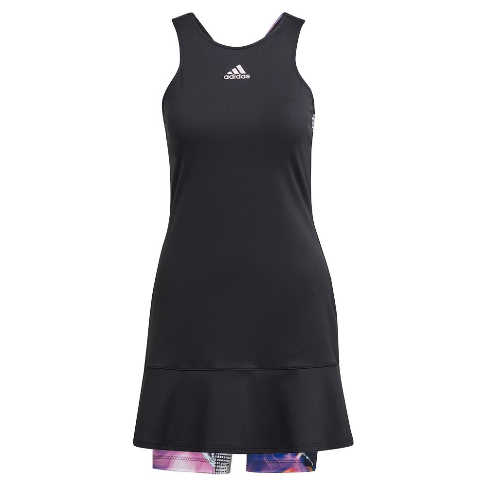 Adidas Women's U.S. Series Y-Back Tennis Dress in Black and Clear Pink