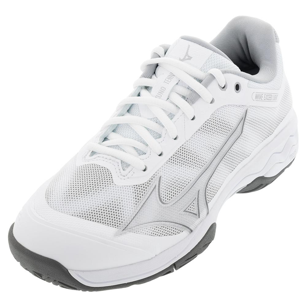 Mizuno Women`s Wave Exceed Light AC Tennis Shoes in White and Silver