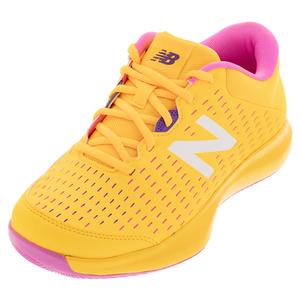 New Balance Women`s 696v4 B Width Tennis Shoes Vibrant Apricot and White