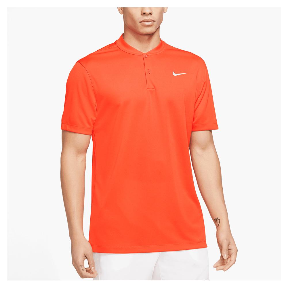 Nike Men`s Court Dri-FIT Blade Solid Tennis Polo Team Orange and White