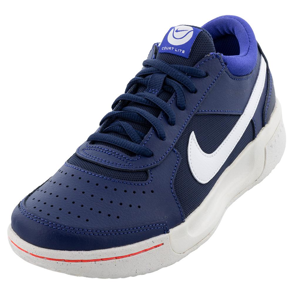 NikeCourt Juniors` Zoom Court Lite 3 Tennis Shoes Midnight Navy and White