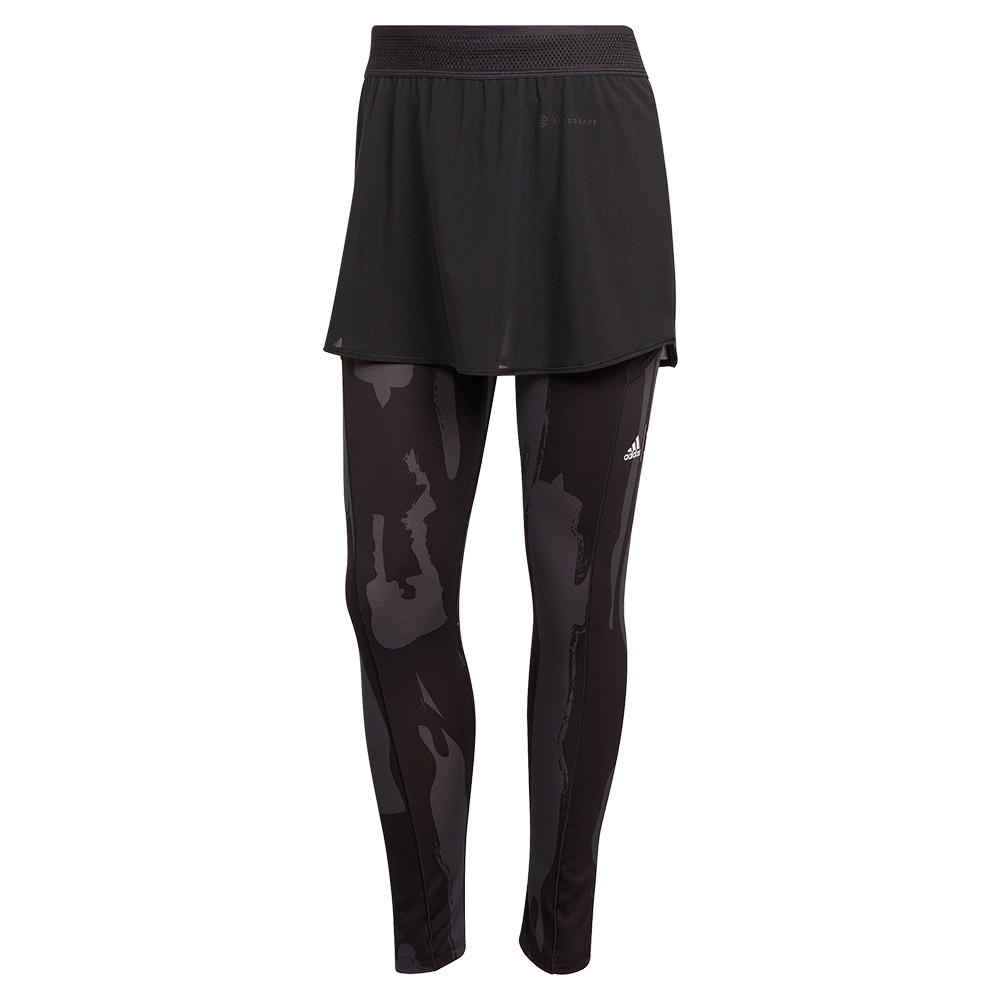 Adidas Women`s New York 7/8 2 in 1 Tennis Tights Carbon and Black