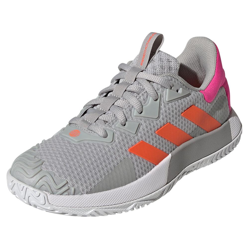 adidas Women`s SoleMatch Control Tennis Shoes Grey Two and Solar Orange