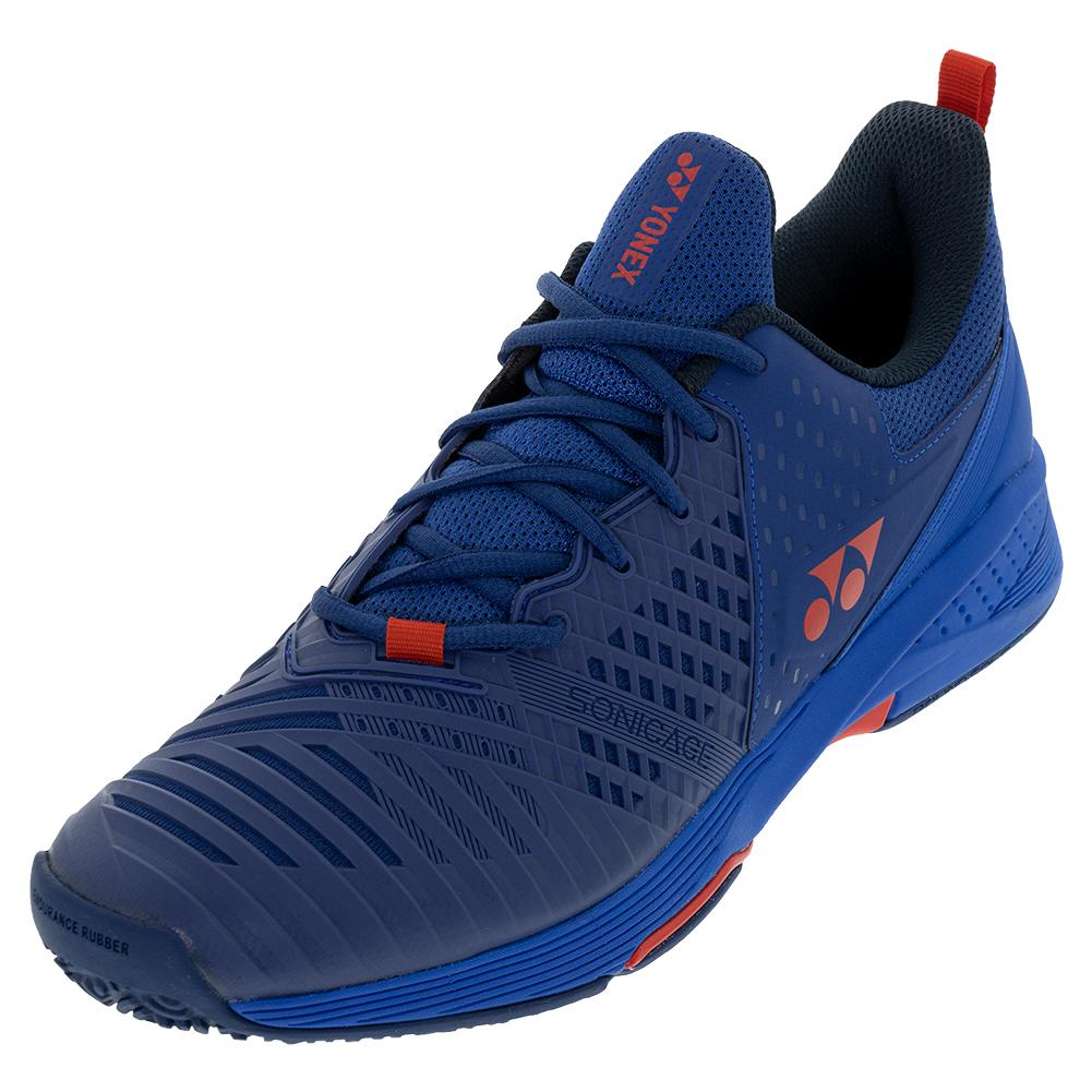 Yonex Men`s Sonicage 3 Clay Tennis Shoes Navy and Red