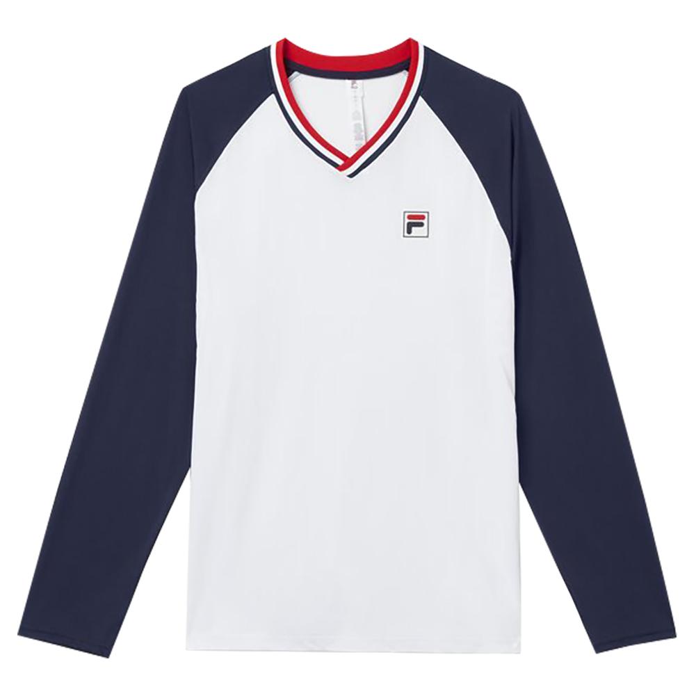 Fila Men`s Heritage Essentials Long Sleeve Tennis Top White and Navy