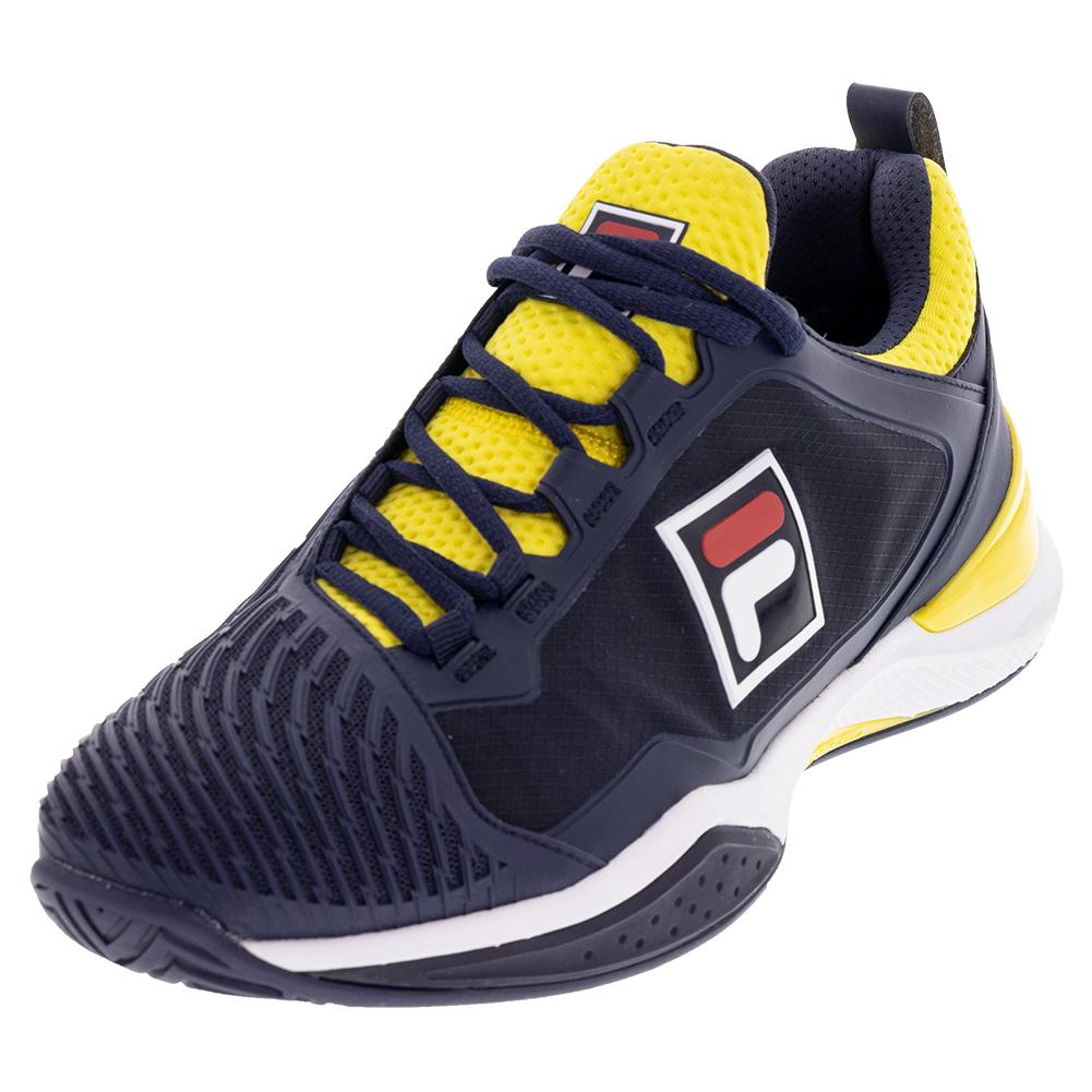 FILA Men`s SpeedServe Energized Tennis Shoes Navy and Buttercup