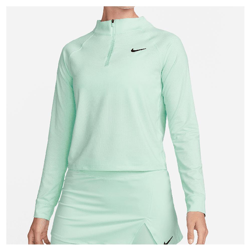 Nike Women`s Court Dri-FIT Victory Long-Sleeve 1/2-Zip Tennis Top Mint Foam  and Black