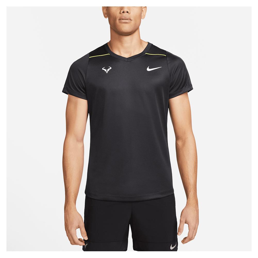 Nike Men`s Rafa Court Dri-FIT Challenger Short-Sleeve Tennis Top Off Noir  and White