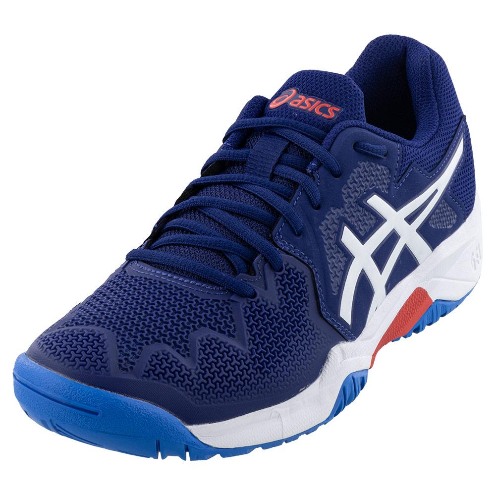 ASICS Juniors` GEL-Resolution 8 GS Tennis Shoes Dive Blue and White