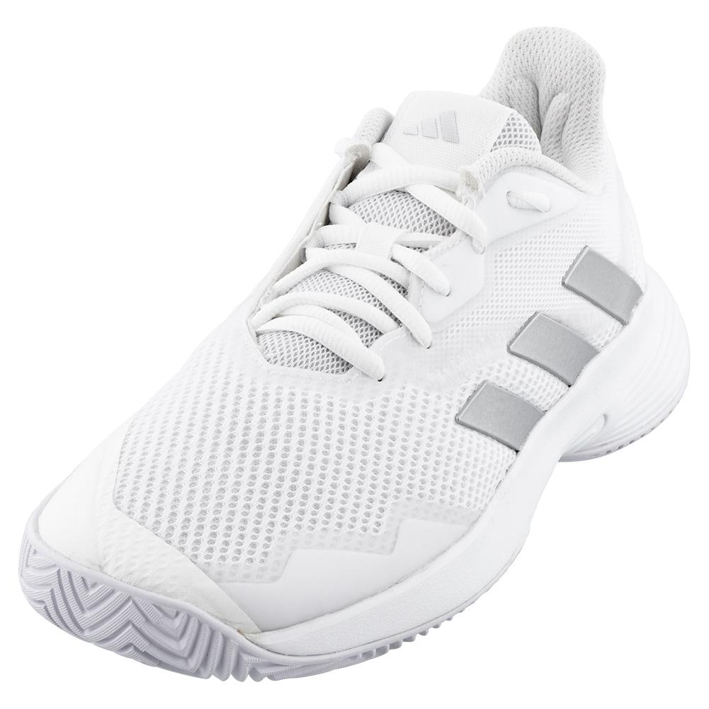 adidas Women`s CourtJam Control Tennis Shoes Footwear White and Silver  Metallic