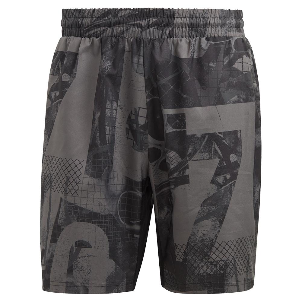 Adidas Men`s Club Graphic 9 Inch Tennis Shorts Grey Five and Black