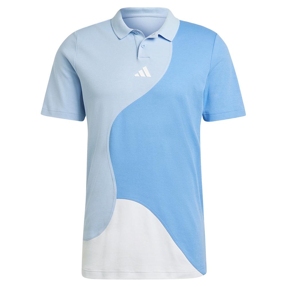 adidas Men`s Clubhouse Color Block Tennis Polo Blue Dawn and Fusion