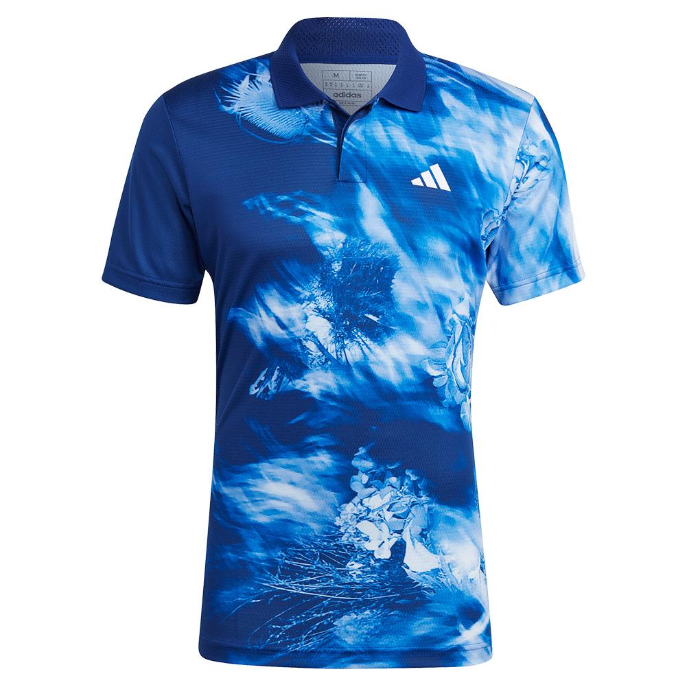 adidas Men`s Melbourne HEAT.RDY Freelift Tennis Polo Multicolor and Victory  Blue