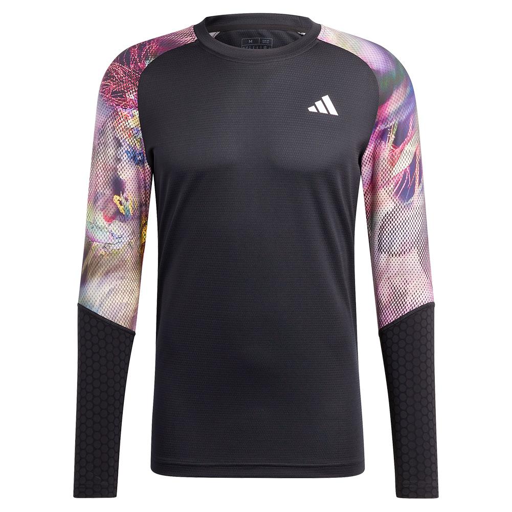 adidas Men`s Melbourne HEAT.RDY Long Sleeve Tennis Top Multicolor and Black