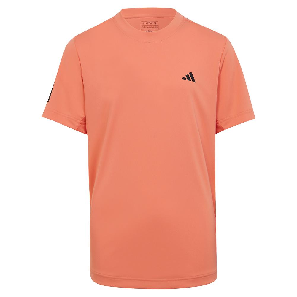 adidas Boys` Club 3-Stripe Tennis T-Shirt Semi Coral Fusion