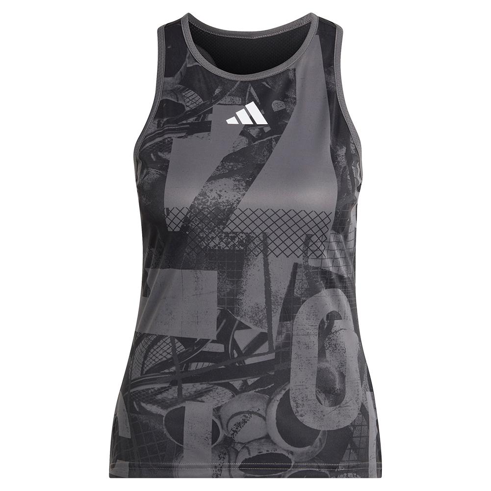 adidas Women`s Club Graphic Tennis Tank in Grey Five and Black