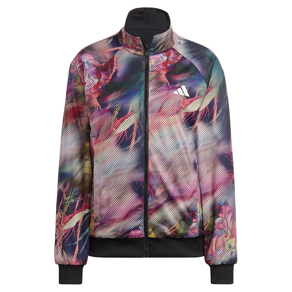Adidas Women`s Melbourne Woven Tennis Jacket in Black and Multicolor