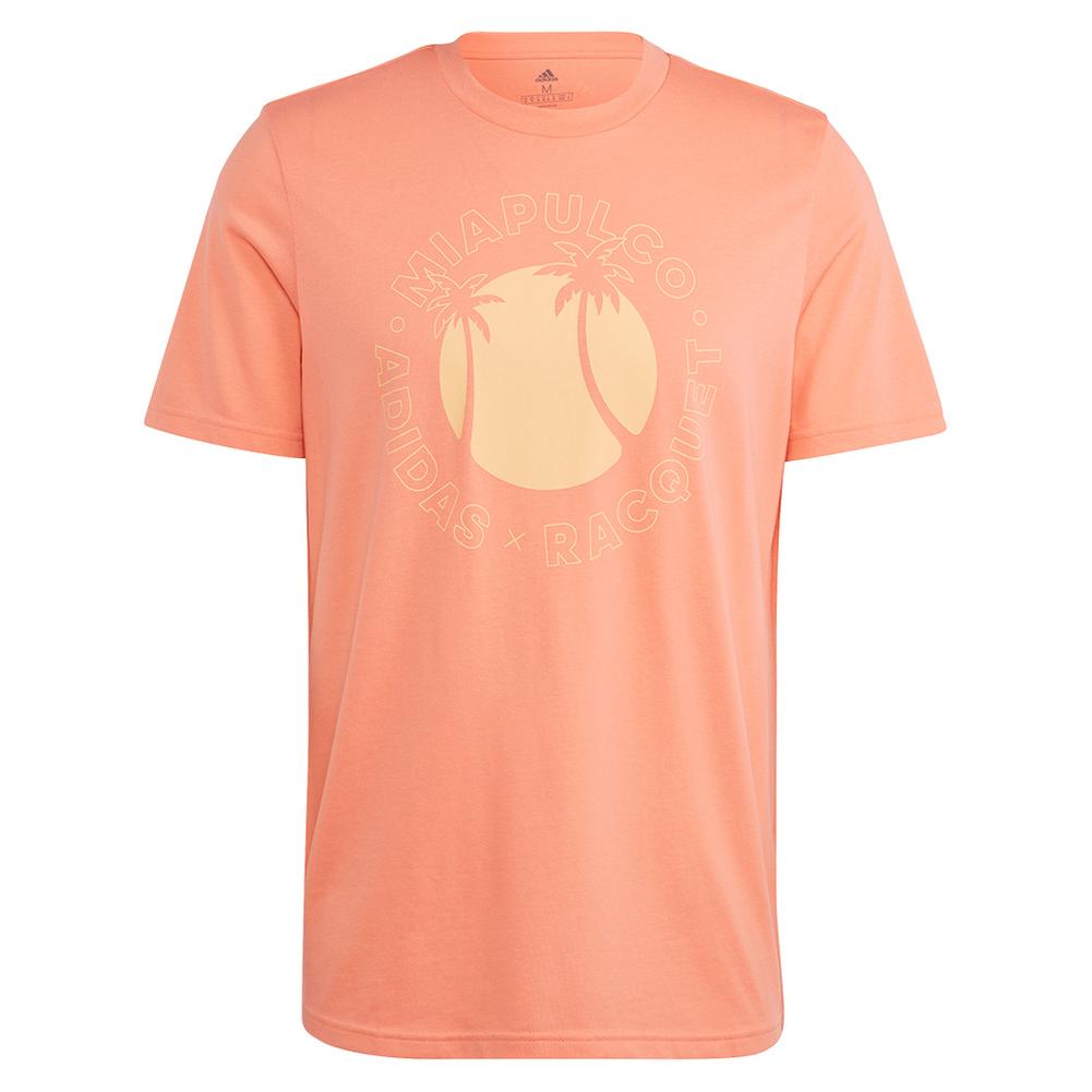 Adidas Men`s Mia.Pulco x Racquet Sun Graphic Tennis T-Shirt Coral Fusion
